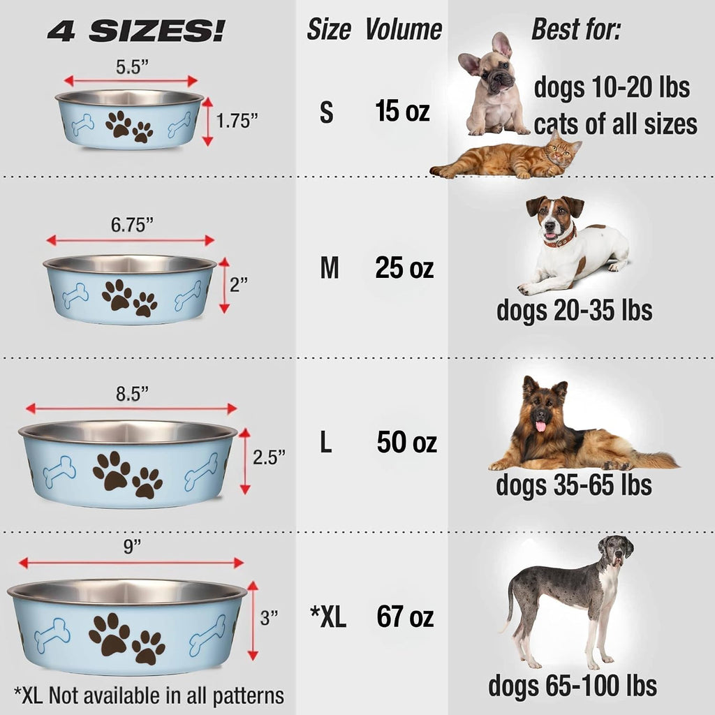 Loving Pets Bella Dog Bowls- Stainless Steel Dog & Cat Bowls - Spill Proof Dog Food Bowl, Cat Bowl, Puppy Essentials & Pet Supplies Great for Home & Travel (Large 35-65 lbs, Murano Blue) 