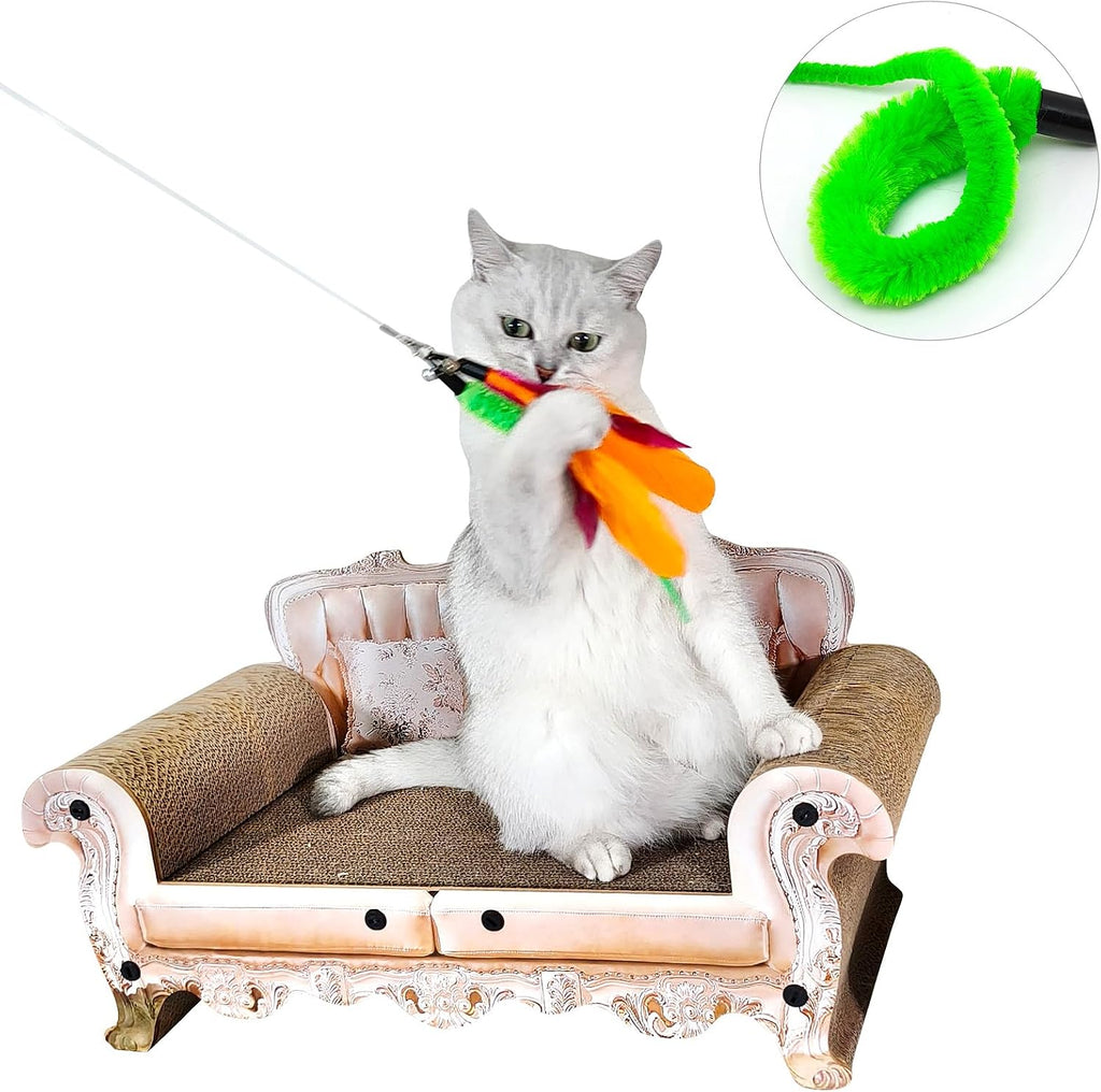 miwoowim Interactive Cat Wand Toy Set, 2 Telescopic Rods & 11 Attachments | Teaser refills for indoor cats,2 retractable fishing poles with worm,bird & feather toys replacement. Durable cat string toy