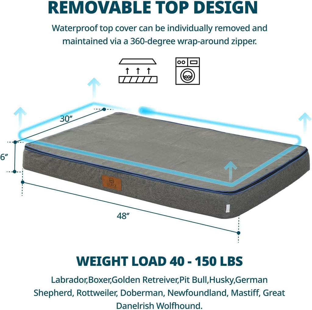 LIORCE Orthopedic Memory Foam XXL Dog Bed - 6" Thick Beds for Extra Large Sized Dog - Waterproof Removable Washable Cover & Wrap-Around Zipper - Ultimate Comfort & Easy Maintenance, Dary Grey