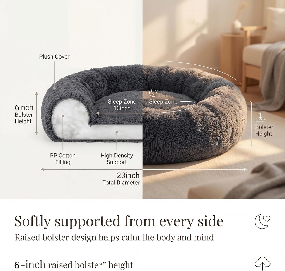 nononfish Calming Dog Bed for Small Dogs,Plush Donut Pet Bed