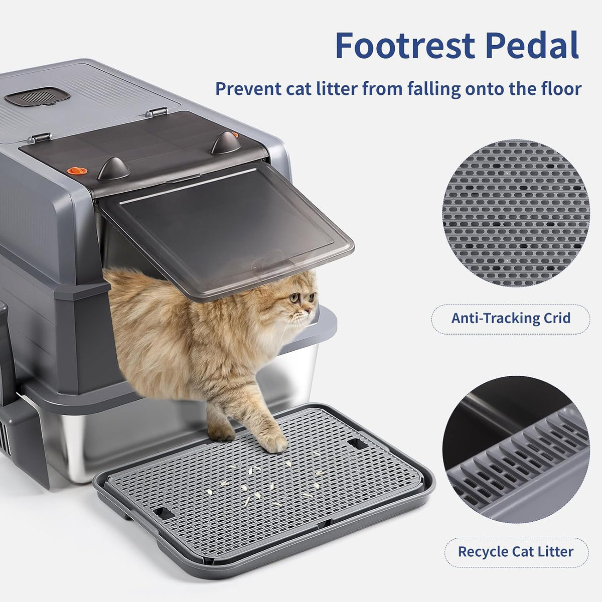 XXXL Stainless Steel Litter Box with Lid 28"x20"x17" Cat Box, Dark Grey | Extra Large Enclosed Litter Box for Big Cats, High Sided Metal Cat Litter Box with Litter Scoop, Cat Step, Odor Control