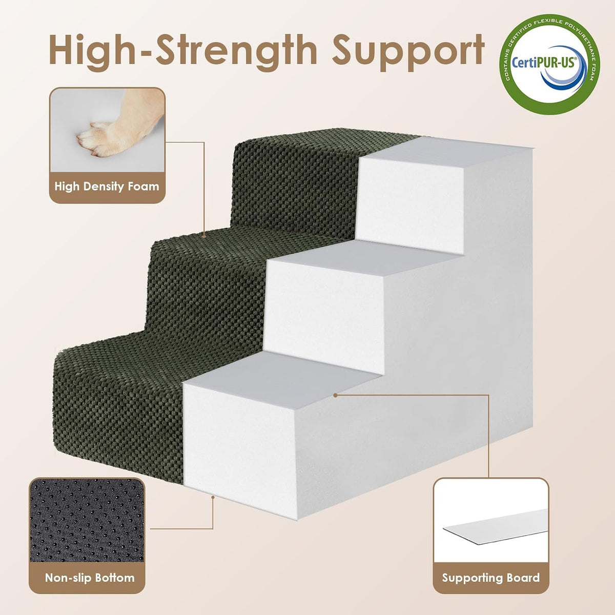 EHEYCIGA Dog Stairs 13.5" H, 3-Step Extra Wide Dog Steps