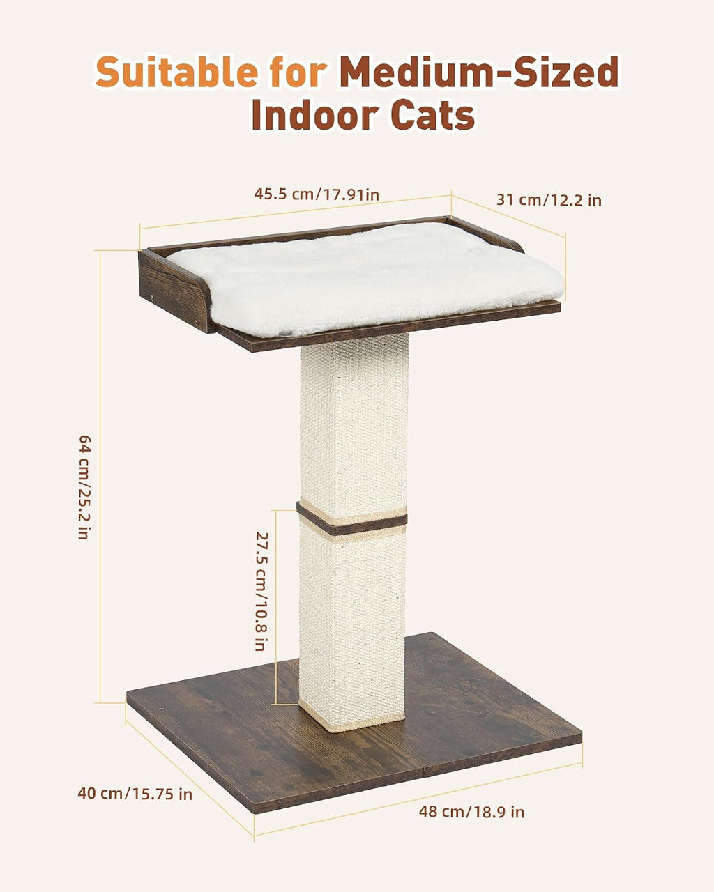 Retro Cat Scratching Post with Top Perch Bed for Indoor Cats