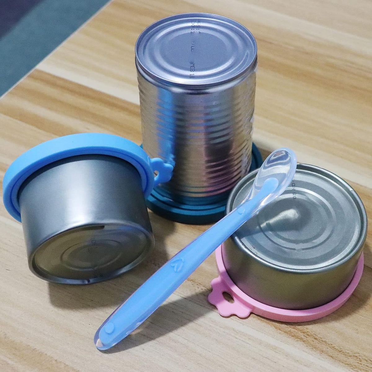 Food Can Covers | 3 Pack Silicone Food lids & 1 Can Spoon | Fit Most Standard Size Canned Dog Cat Food(3+1) 