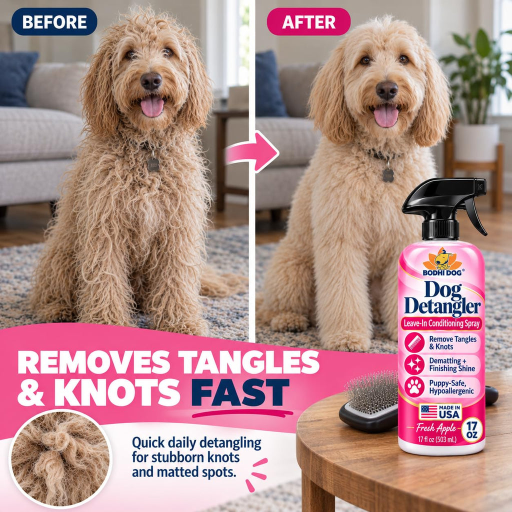 Dog Detangler Spray Dematting, Leave-in Conditioner Cologne - Gentle & Safe Formula, Made in USA (Apple 17 Fl Oz)