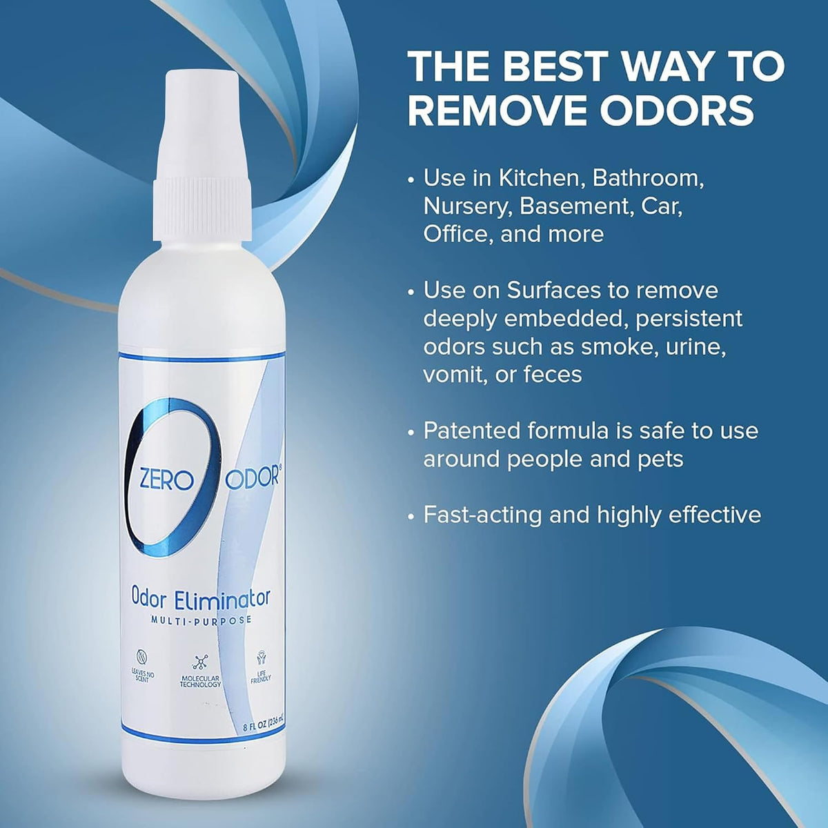 Zero Odor Multi-Purpose Odor Eliminator, Car & Room Air Freshener, 8 oz