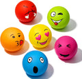 HOLYSTEED Latex Squeaky Dog Balls for Small Dogs, Mini Breed, 2" Round Toys | 2.0"*2.0"*1.8", 6-Pack Smile Face Puppy Squeak Toys, Soft Tiny Bouncy Rubber Fetch Toys with Squeaker for Indoor, Outdoor