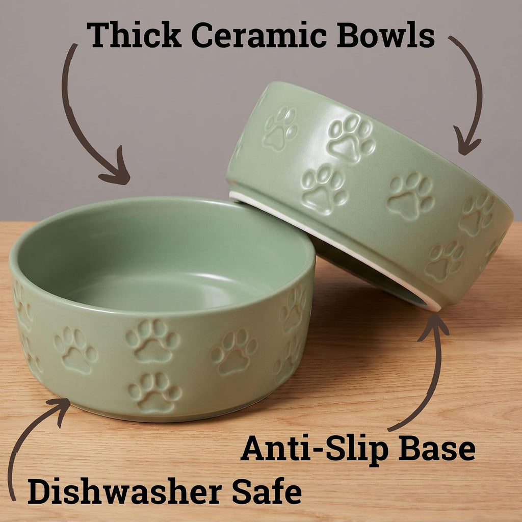 Ceramic Dog Bowl Set of 2 with Anti-Skid Base, 5.5"W x 2"H, 2 Cup Capacity