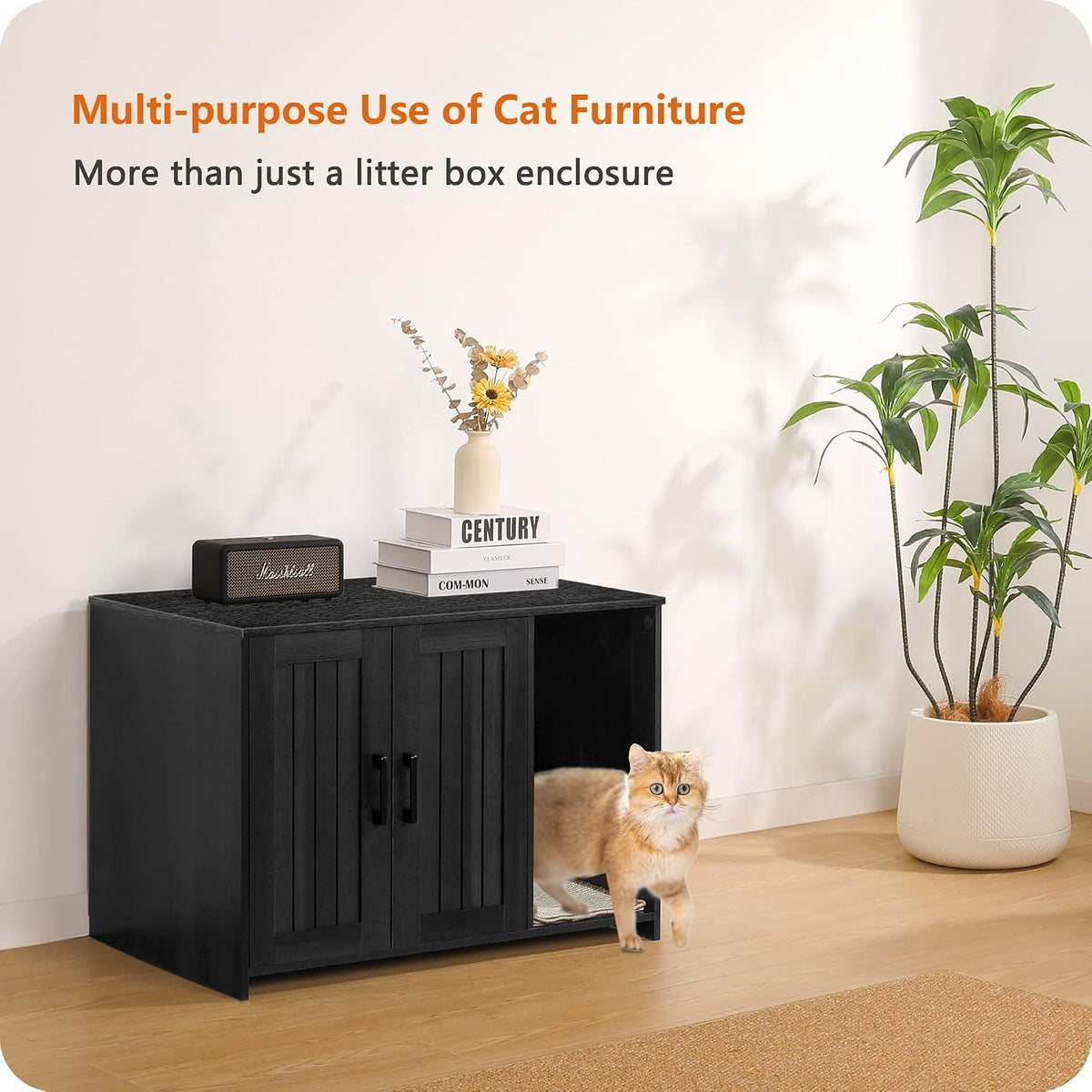 Dwanton Cat Litter Box Enclosure, with Scratching Mat, 27.6" x 18.2"x 19.6"