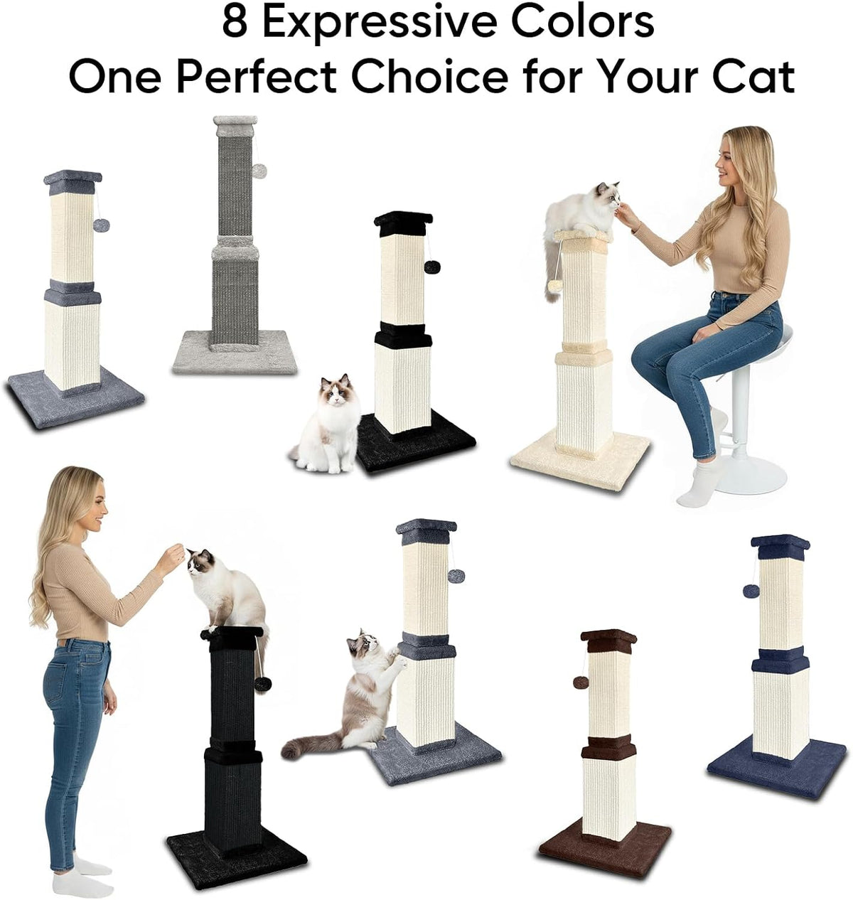 Cat Scratching Post for Indoor Cats, 32Inch Sisal Cat Scratcher, Beige