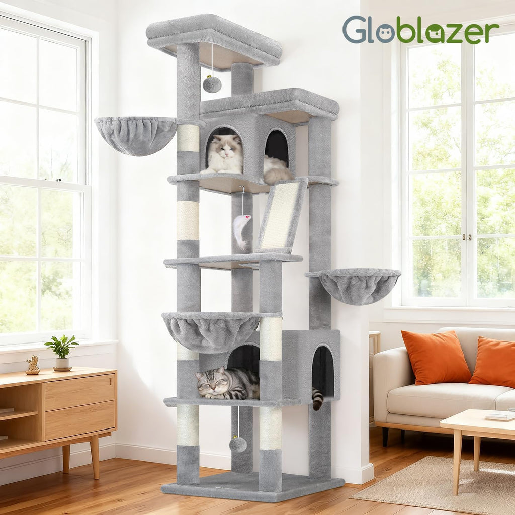 Globlazer 80in Extra Large Tall Corner Cat Tree Tower, S80G, Light Grey