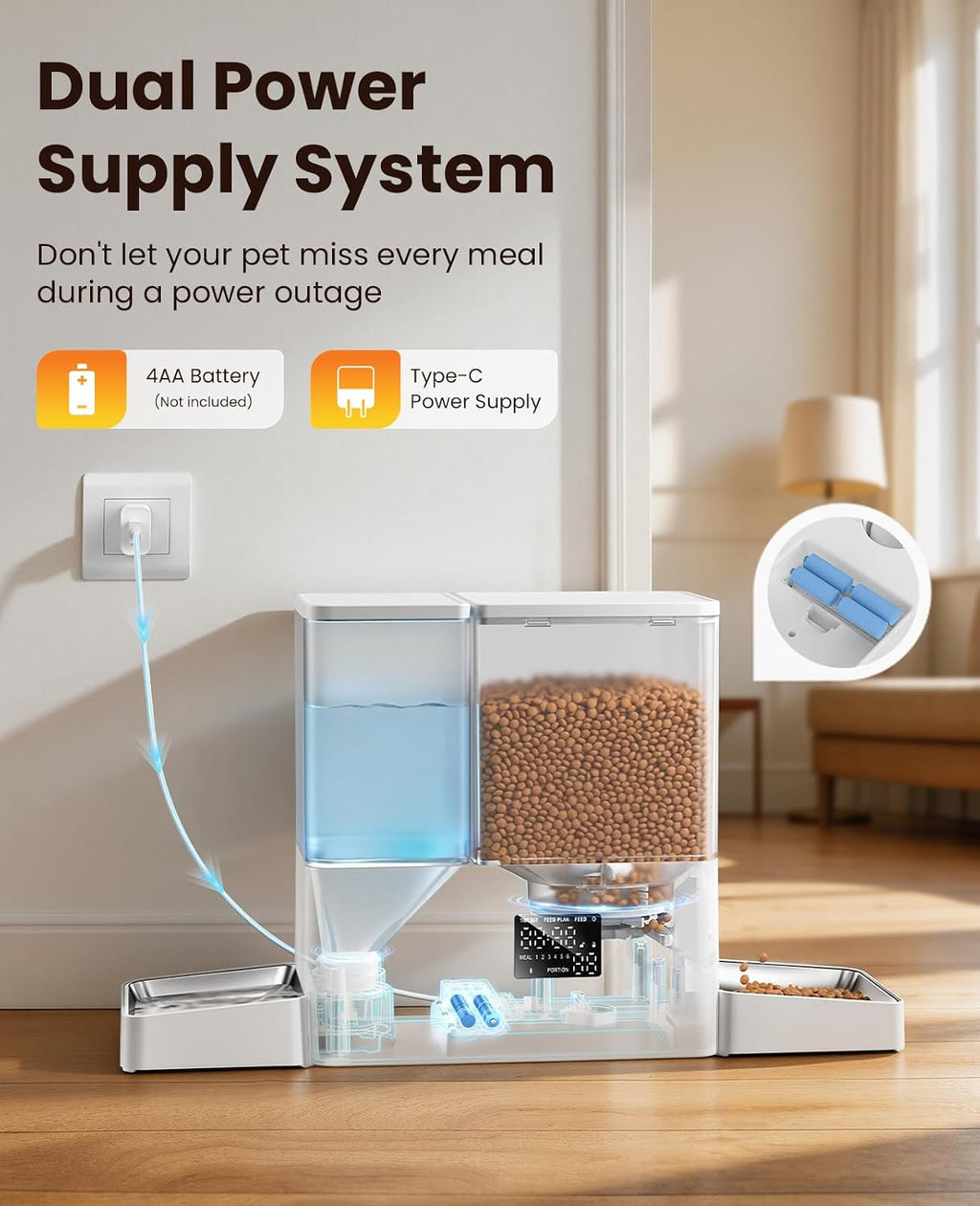 ROJECO Automatic Cat Feeder and Water Dispenser,8.5L Timed Cat Feeder