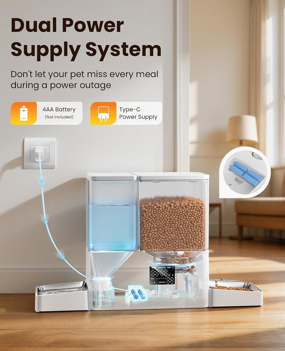 ROJECO Automatic Cat Feeder and Water Dispenser,8.5L Timed Cat Feeder