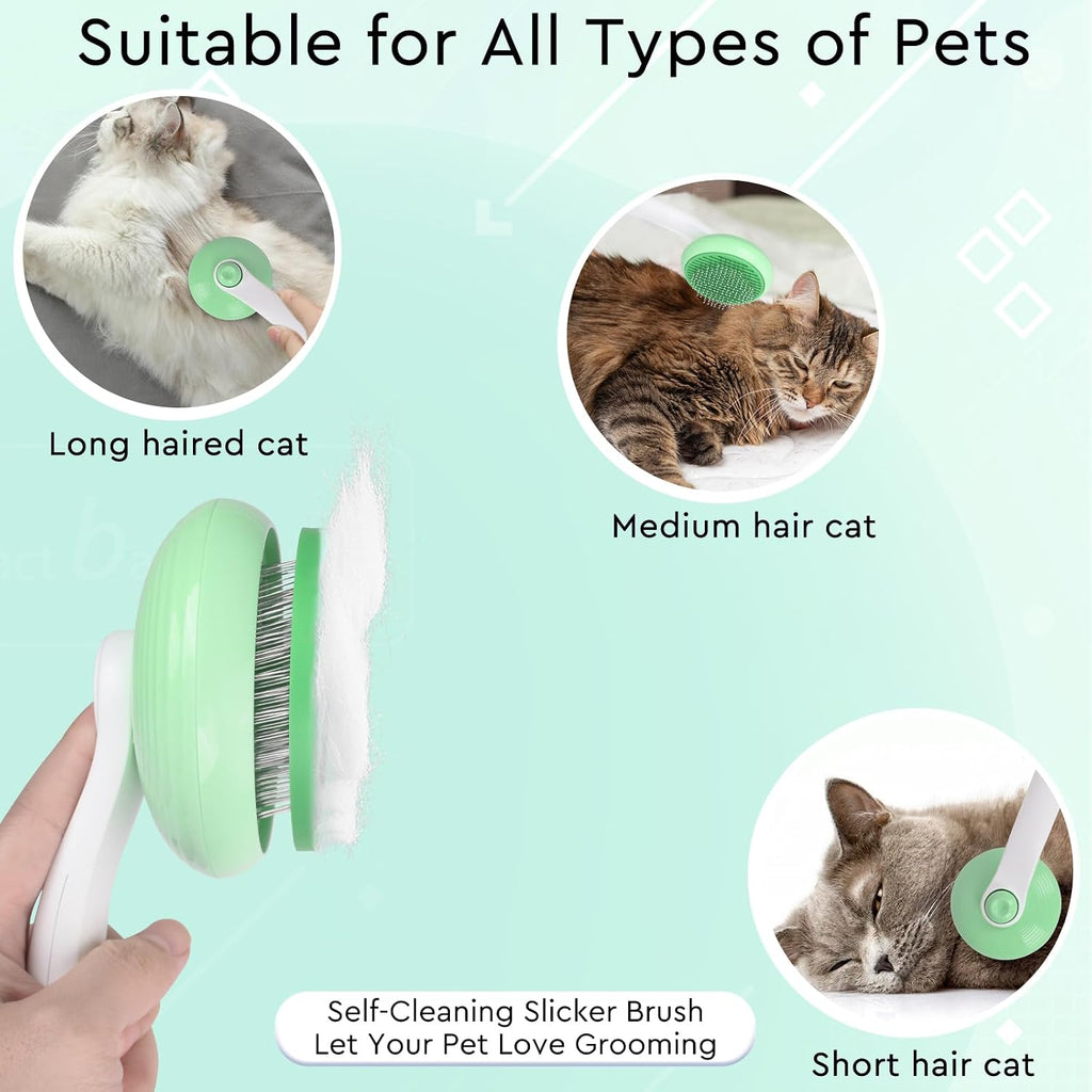 Cat Grooming Glove Brush, Self-Cleaning Slicker Pet Brush