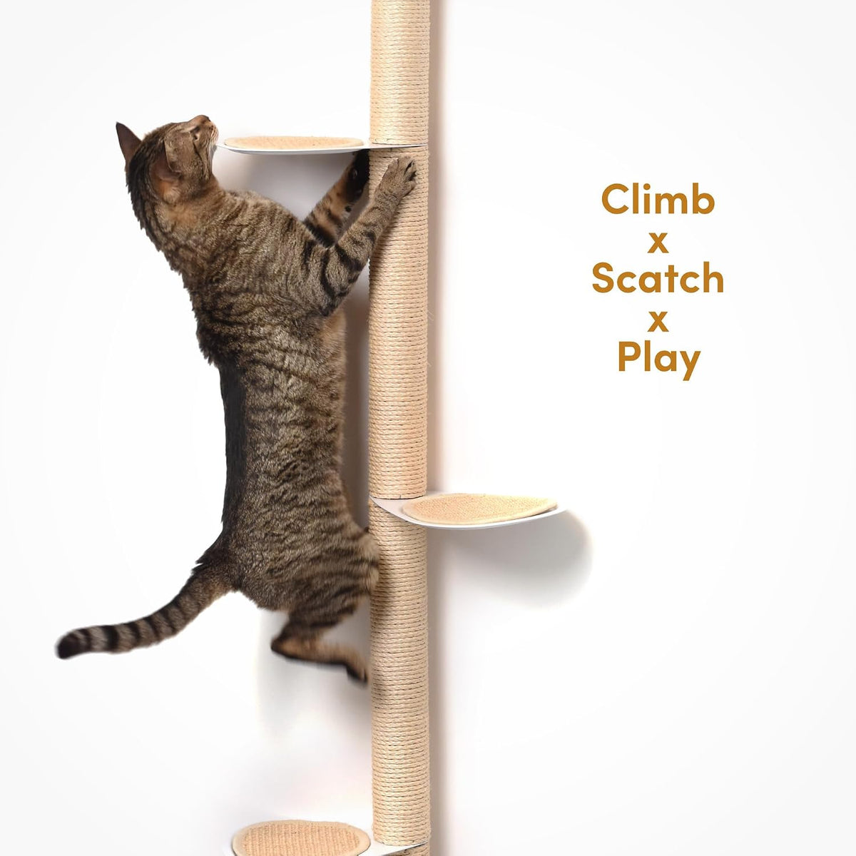 xympo 68" Tall Wall-Mounted Cat Tree – Modern Space-Saving Cat Shelf with Sisal Scratching Post & Steel Climbing Steps – Stylish Cat Wall Furniture for Small Spaces