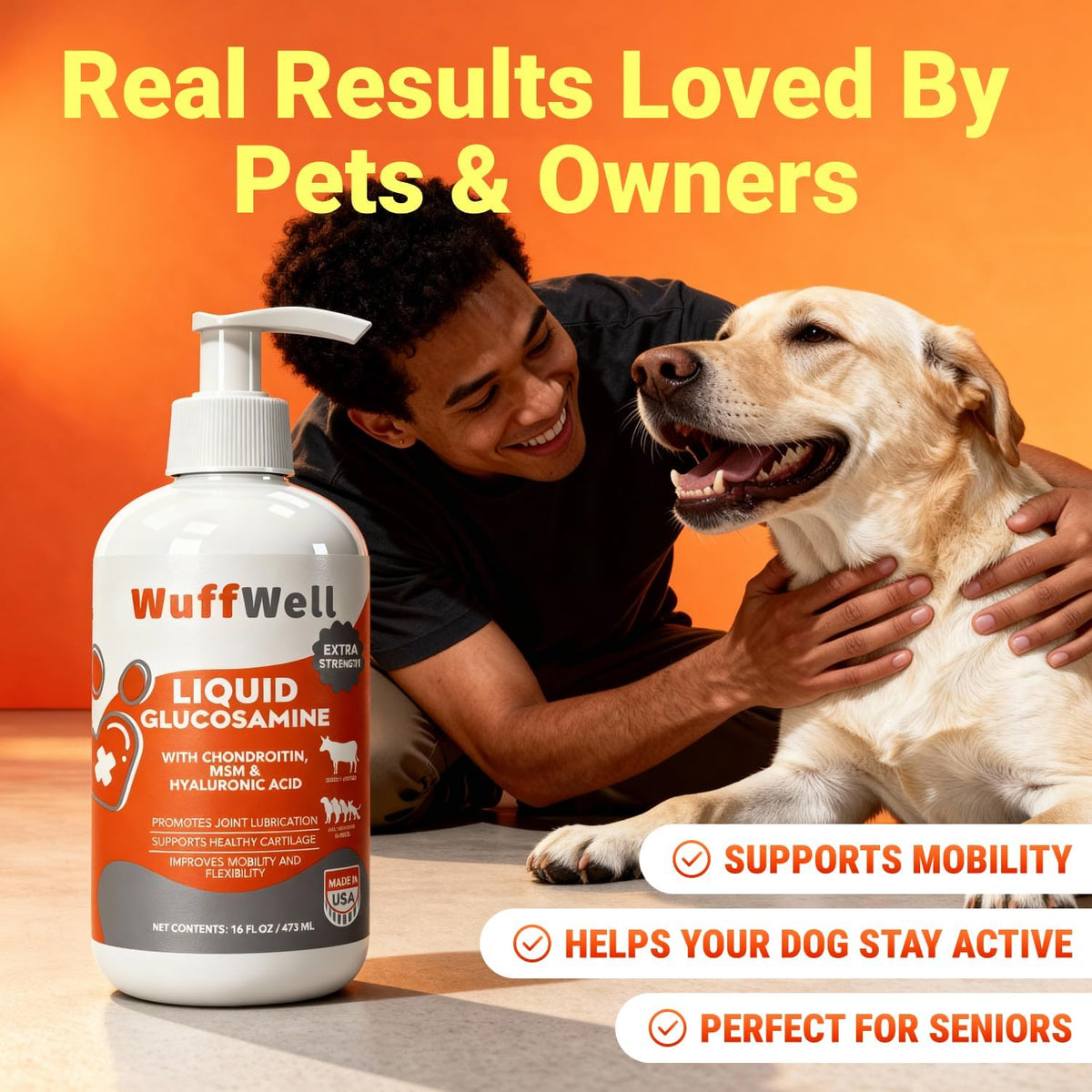 WuffWell Liquid Glucosamine Hip & Joint Support for Dogs, USA Made, 16oz
