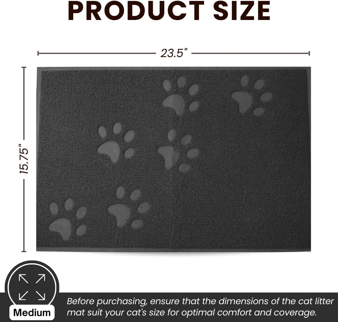 Andalus Medium Cat Litter Mat, Pack of 1 - Waterproof, Non-Slip & Easy to Clean Cat Litter Box Mat for Extra Efficient Pet Litter-Trapping, Grey (23.5” X 15.75”)