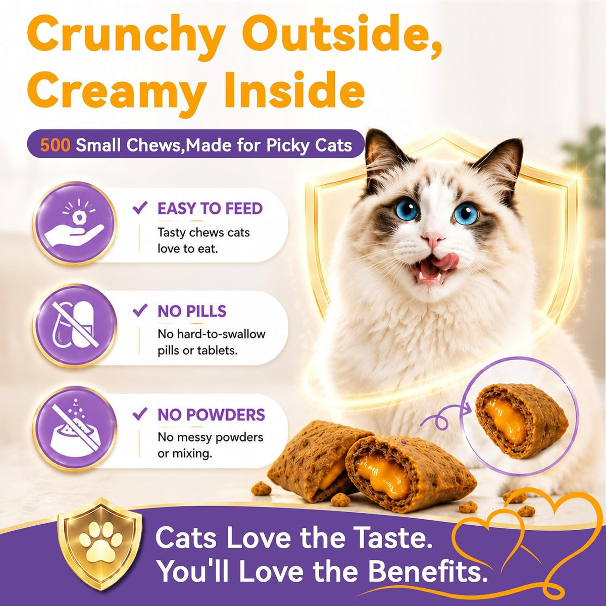 VUN Cat Vitamins Crunchy&Creamy Chews-Multivitamin for Indoor Cats