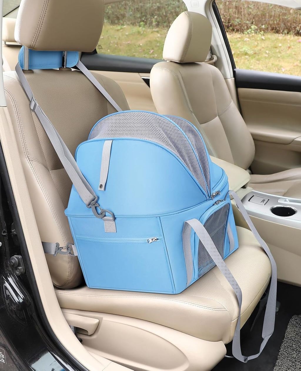 BurgeonNest Top-Expandable Cat Carrier with Semi-Open Canopy for15lbs, Blue