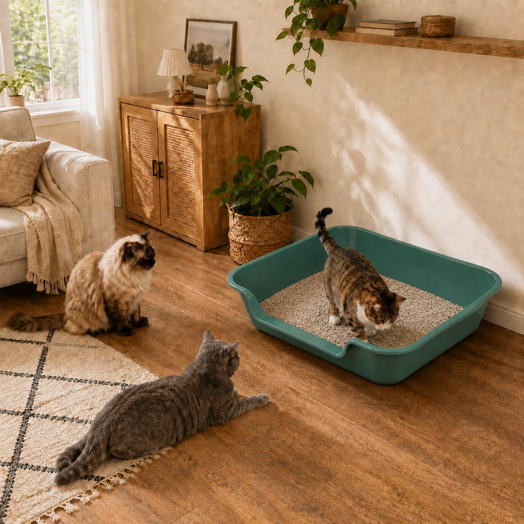 Extra Large Low Entry ABS Cat Litter Box, Green, 24" L x 20" W, 1 Pack | Durable low entry litter box, non-stick, odor-free, ideal for seniors, kittens, rabbits, large cats and multi-pet homes.
