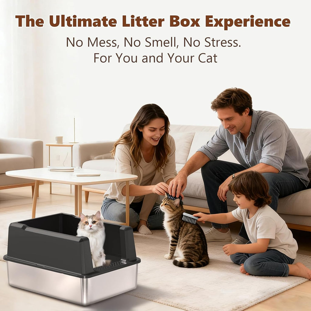 Extra Large Stainless Steel Litter Box for Large Cats | 50% Thicker Metal, High Sides, Leak-Proof, Non-Stick Surface, Odor Resistant, Easy Clean