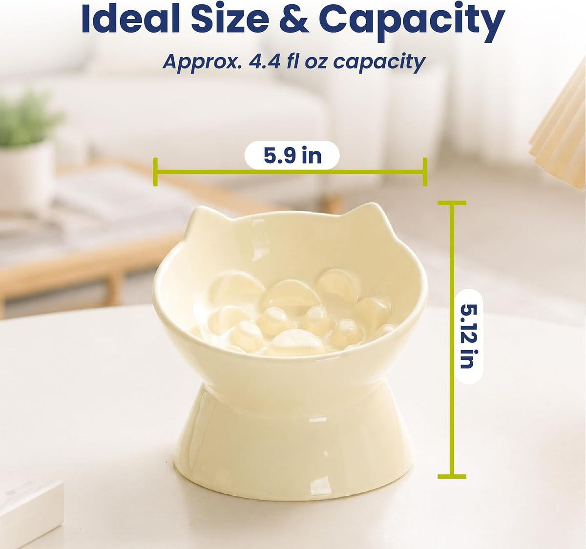 PawsPik Lynx Ceramic Raised Slow Dog & Cat Elevated Food Bowl, Daisy Yellow