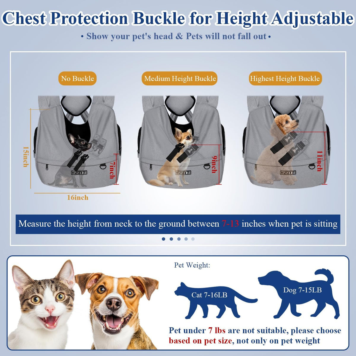 Petskd Dog Carrier Sling for Small Pet 7-15 LBS, Grey