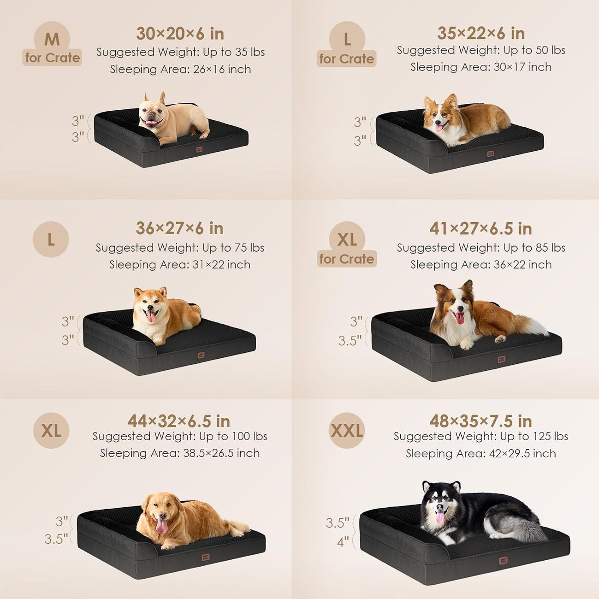 EHEYCIGA Memory Foam Dog Bed Large Size Dogs, Orthopedic Dog Bed Large with Washable Removable Cover, Waterproof Pet Sofa Couch with Nonskid Bottom, 36x27x6, Black