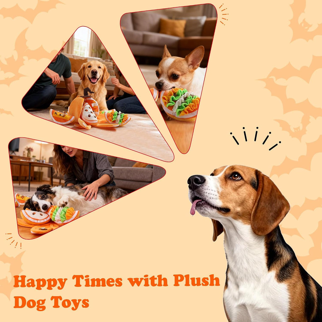 Nocciola Halloween Pumpkin Dog Toys, Hide and Seek Snuffle Plush Dog Toy for Small Dogs, Puppy Squeaky Toy with Crinkle Papers for Boredom