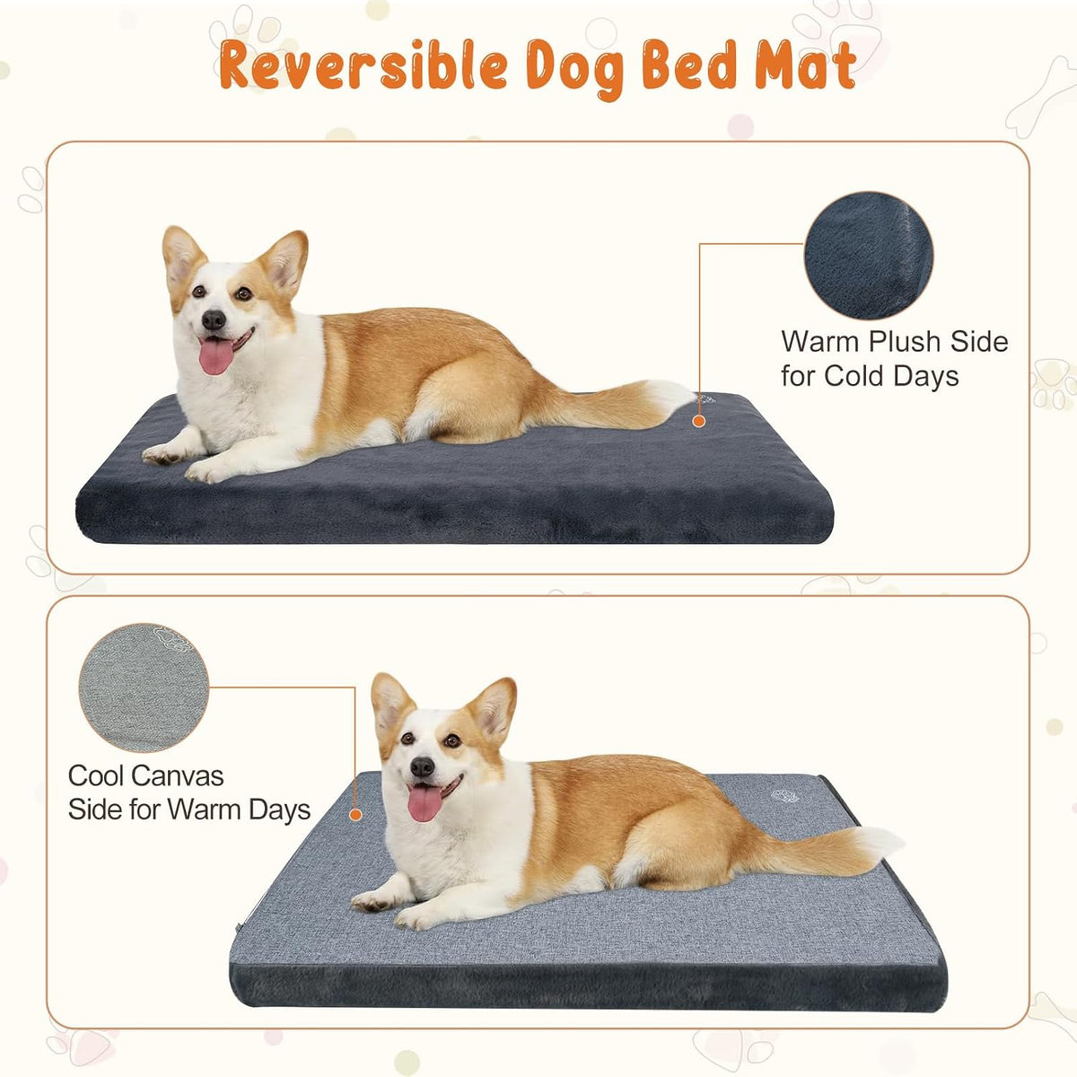 EMPSIGN Dog Bed Mat Crate Pad Mattress, Ultra Soft Pet Kennel, Grey, M