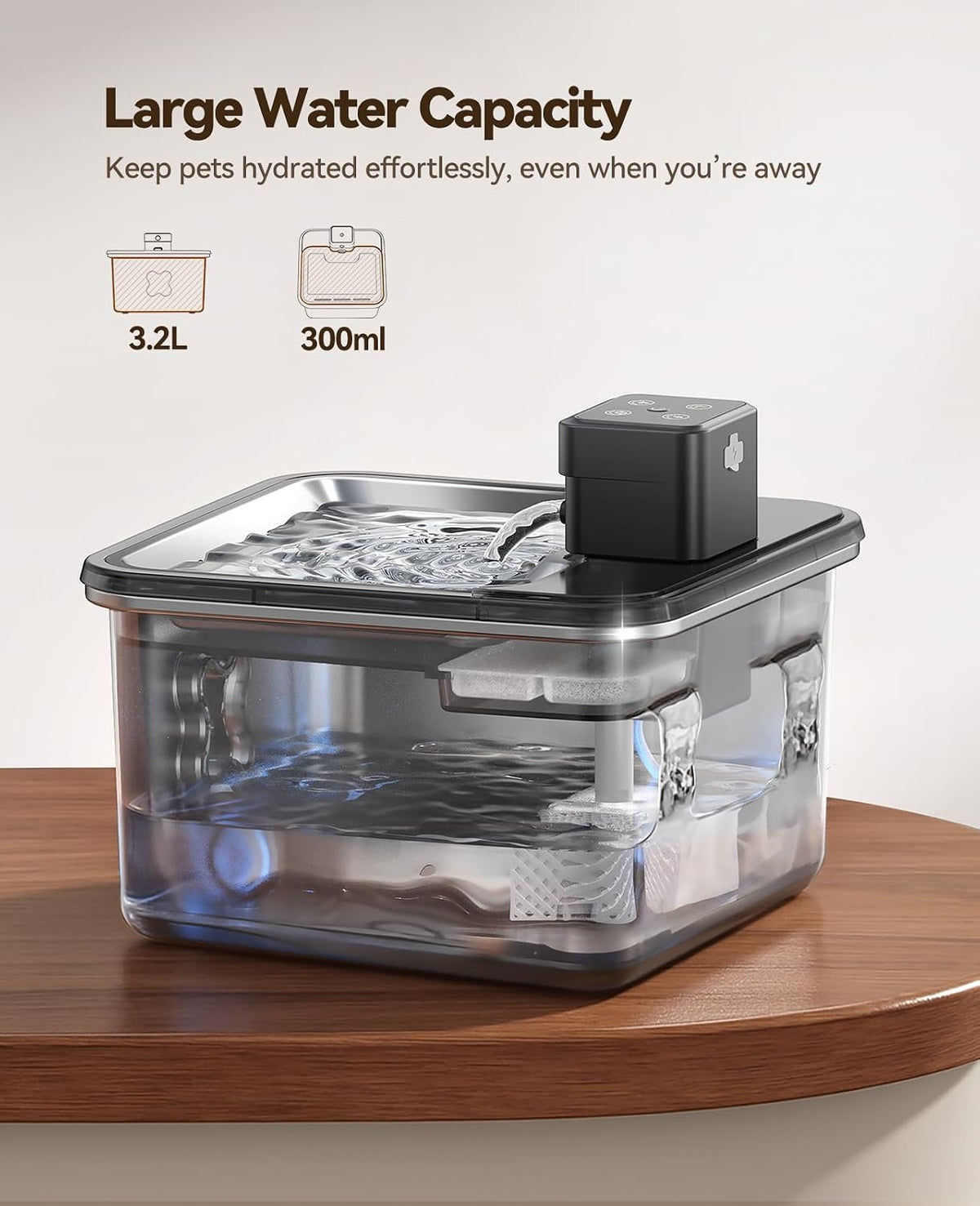 Cordless Cat Water Fountain : [Visual Filter] & [Heavy-Duty Stainless Steel] 3.2L/108oz, FEELNEEDY- Premium, Durable Design, 4000mAh Battery Operated Pet Fountain with Sensor, FN-W17 for Cats and Dogs