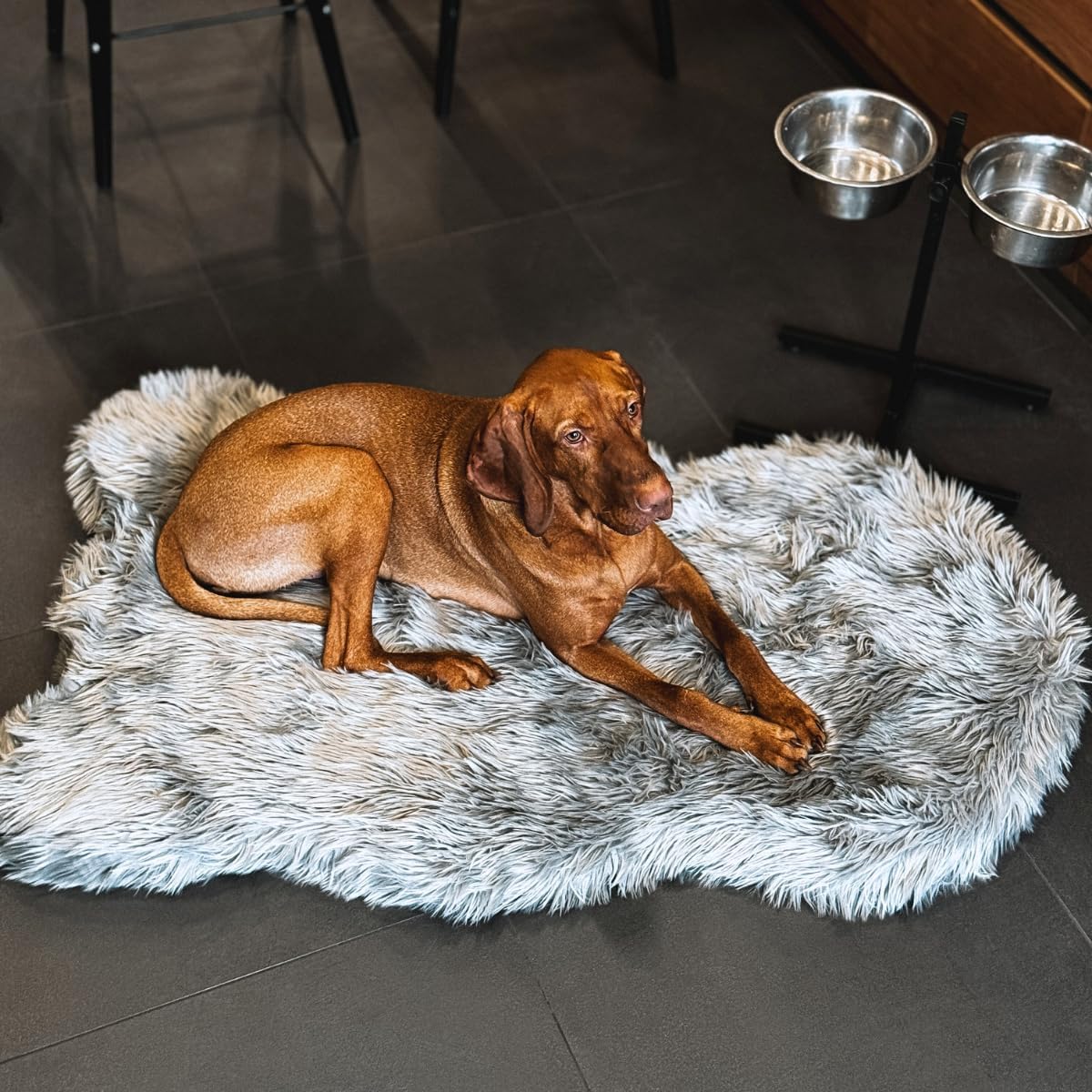 IHAPPYDOG Faux Fur Orthopedic Dog Bed, Memory Foam, Grey 50"x30"