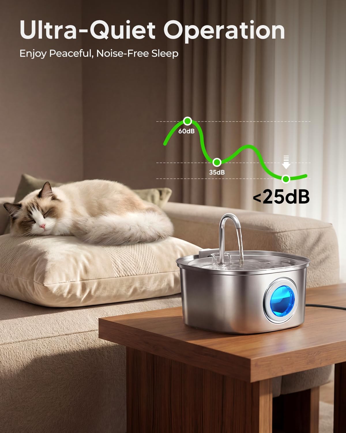 PEKTACO Stainless Steel Cat Water Fountain, 3.2L/108oz with 3 Filters