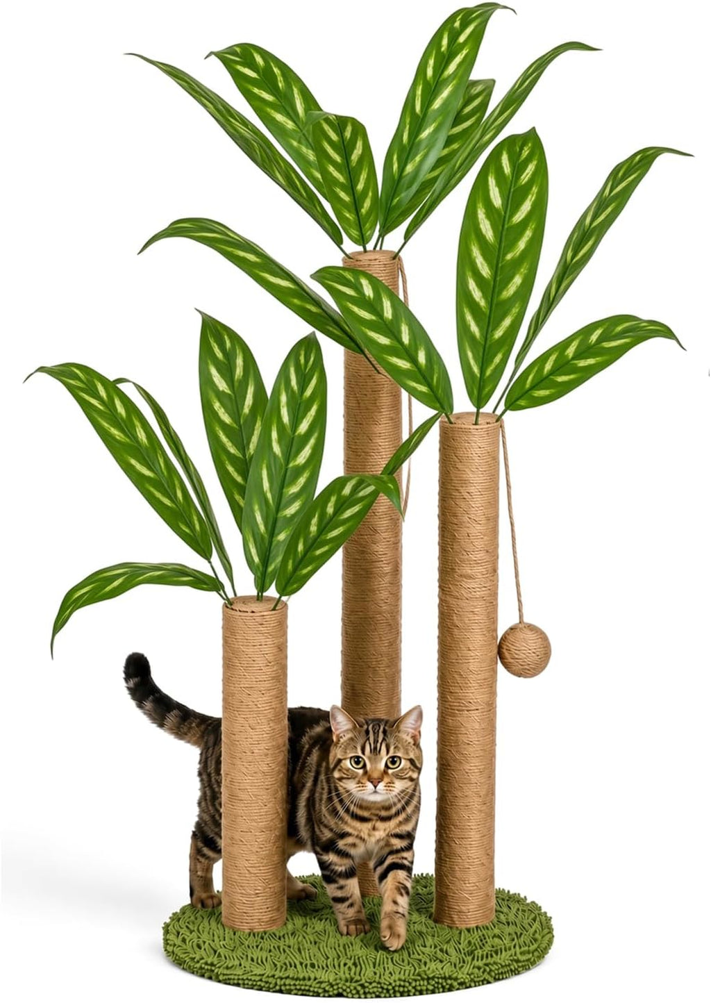 LEMONDA 31.5Inch Cat Scratching Post,Cat Scratcher Tree with 3 Scratching Poles & 2 Interactive Dangling Balls,Cats Scratching Posts for Indoor Kitten & Adult Cats (Calathea Tree)