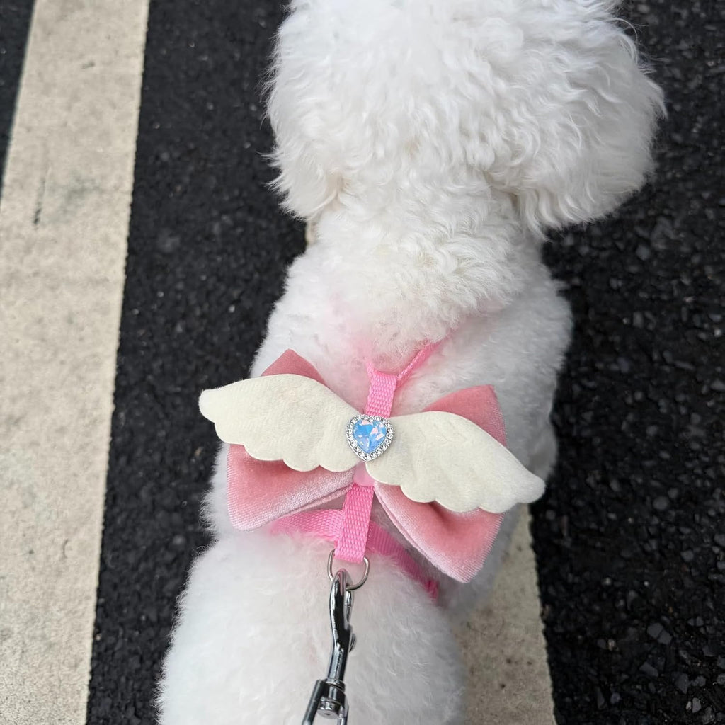 Pink Leash and Bow H-Shaped Design Harness for Small Cats Dogs, Proof Soft Adjustable Vest Easy Control Breathable Harnesses for Small Cats Dogs (Pink 2 S 2-7LBS)