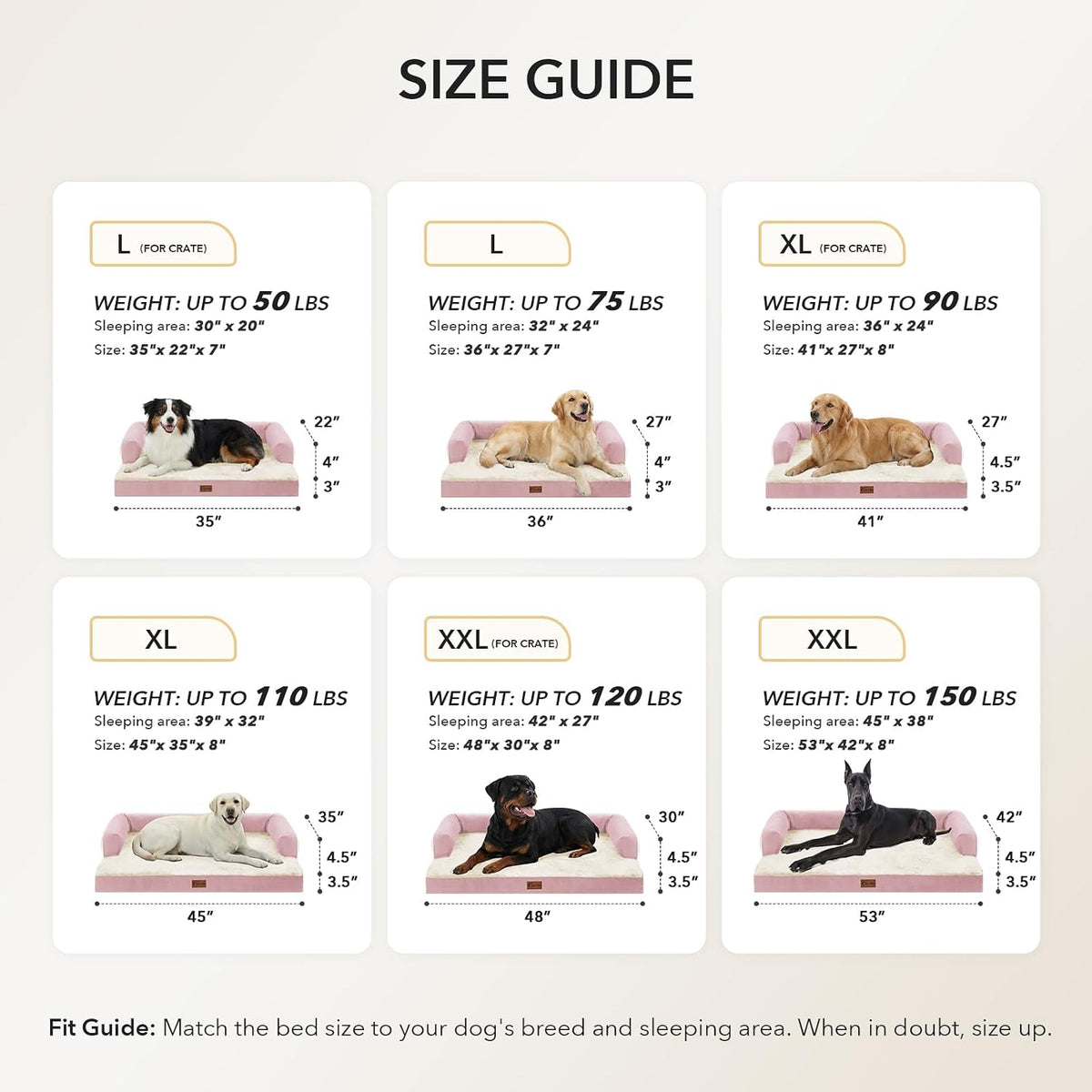 Waterproof Orthopedic Dog Bed for Extra Large Dogs, 45x35in, Pink