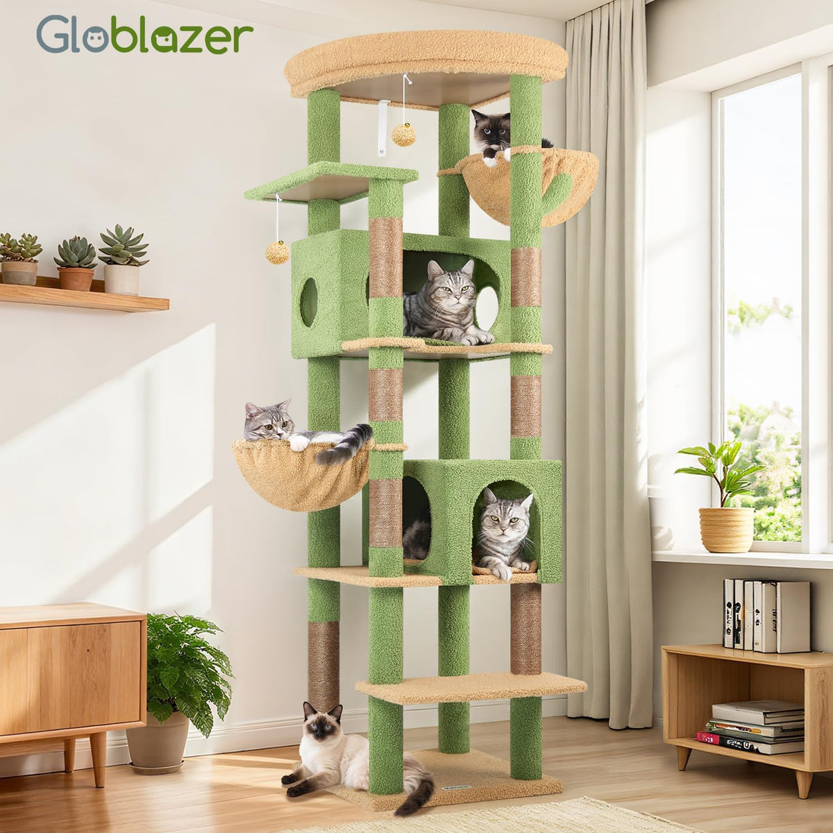 Globlazer 74in Cactus Heavy Duty Cat Tree Tower for Indoor Large Cats, S74