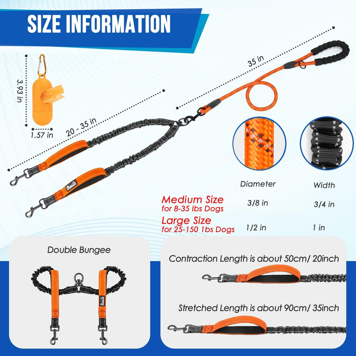 Lukovee Double Dog Leash, Heavy Duty Lead, No Tangle, L