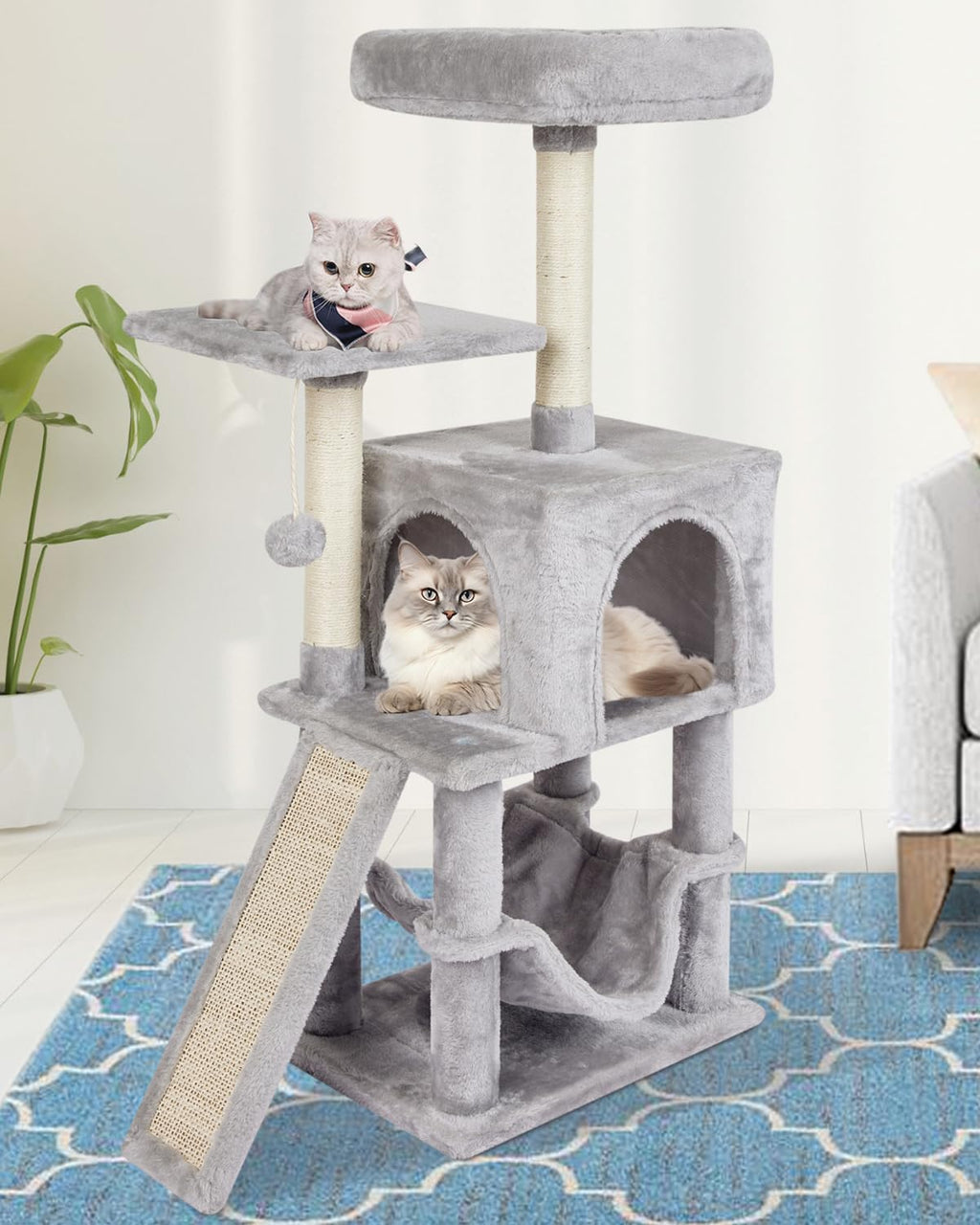 Cut Cat Tree Cat Tower Condo with Hammock Kittens Scratching Post Grey