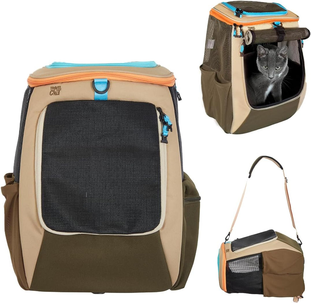 Travel Cat Backpack Carrier - The Navigator Convertible Pet Carrier Backpack - Cat Carrier Backpack with Fully Ventilated Mesh (Earth)