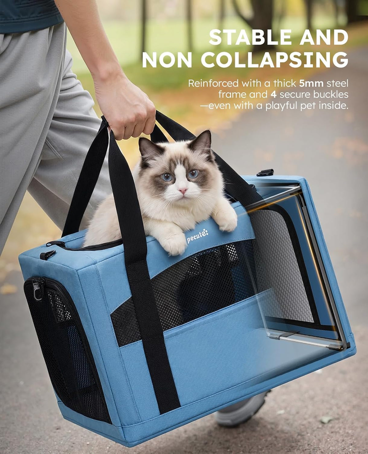 Pecute Cat Carrier Stable, Pet Carrier with Privacy Partition,Light Blue