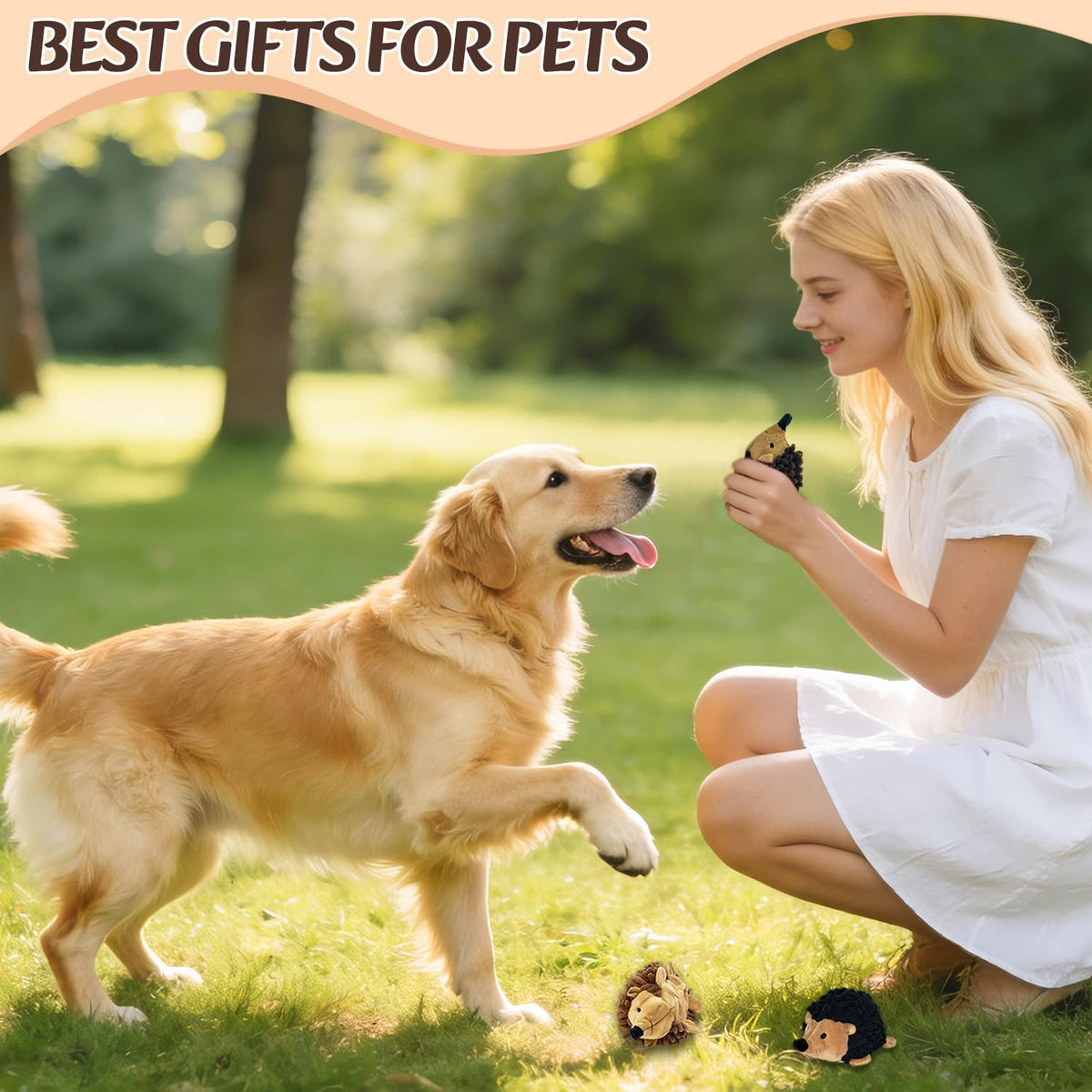2-in-1 No-Stuffing Hedgehog Dog Toys 5PCS, Squeaky Ball for Throwing Play | Interactive Chewing Toys for Medium and Small Pets, Durable Plush for Companion, Keep Puppy Busy, Holiday Gift