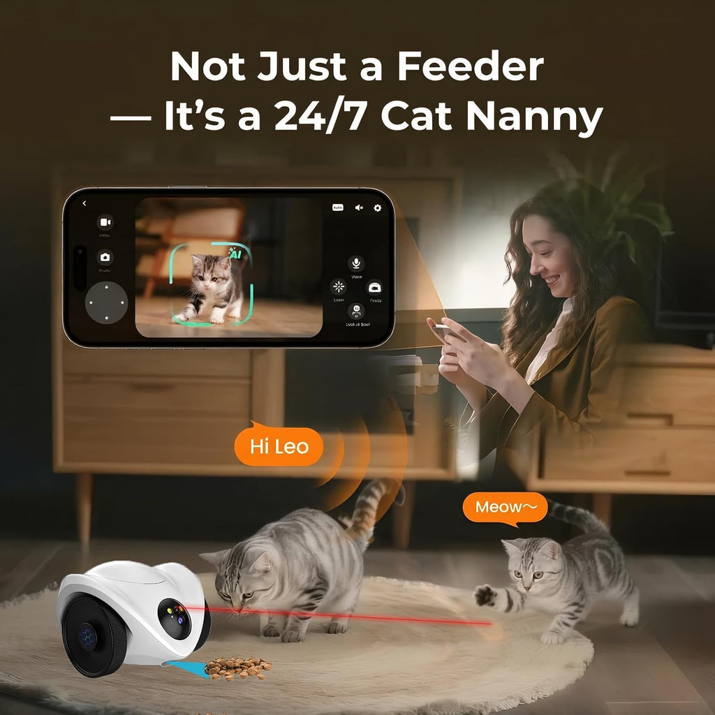 Robot Pet Camera with One-Tap Treat Dispensing | Mobile 360° Monitor, 2-Way Audio, and Smart Tracking | No Monthly Fees, Dual Cameras, Long Battery Life for Pet Care