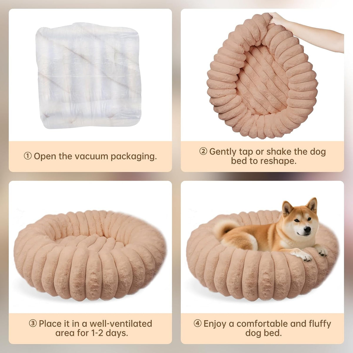 Donut Small Dog Bed Round Calming Kitten & Puppy Bed,20in Brown