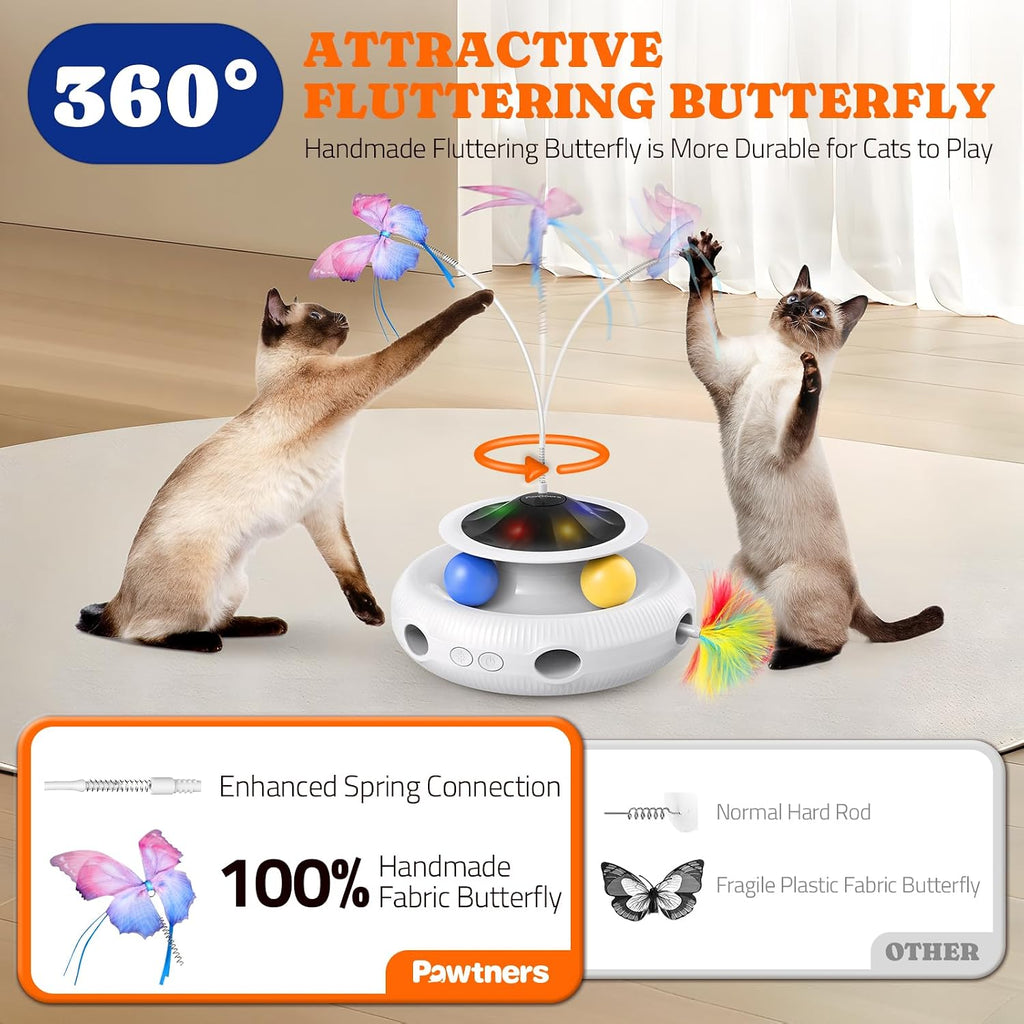 Pawtners Cat Toys, Automatic Interactive Kitten Toys for Indoor Cats, White