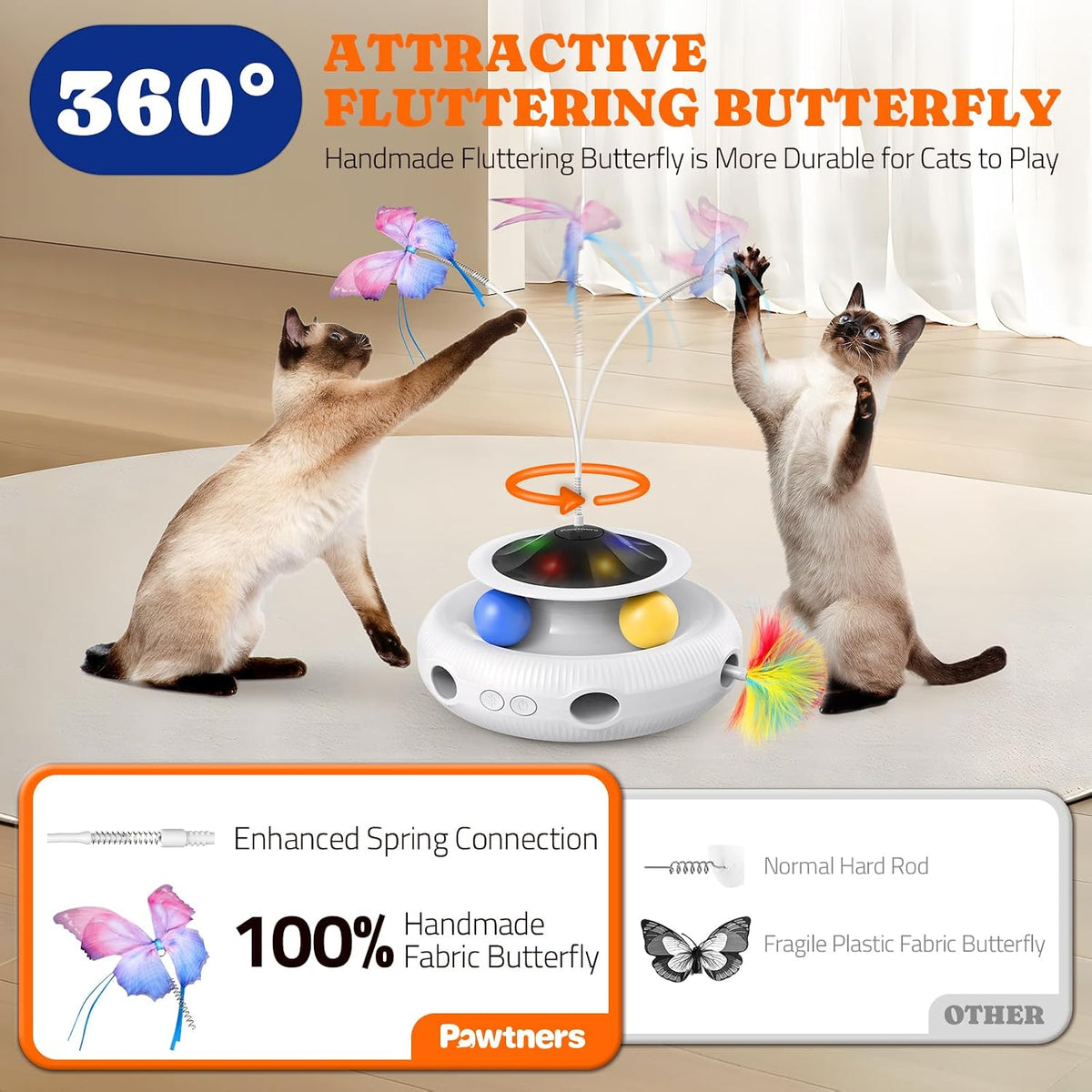 Pawtners Cat Toys, Automatic Interactive Kitten Toys for Indoor Cats, White