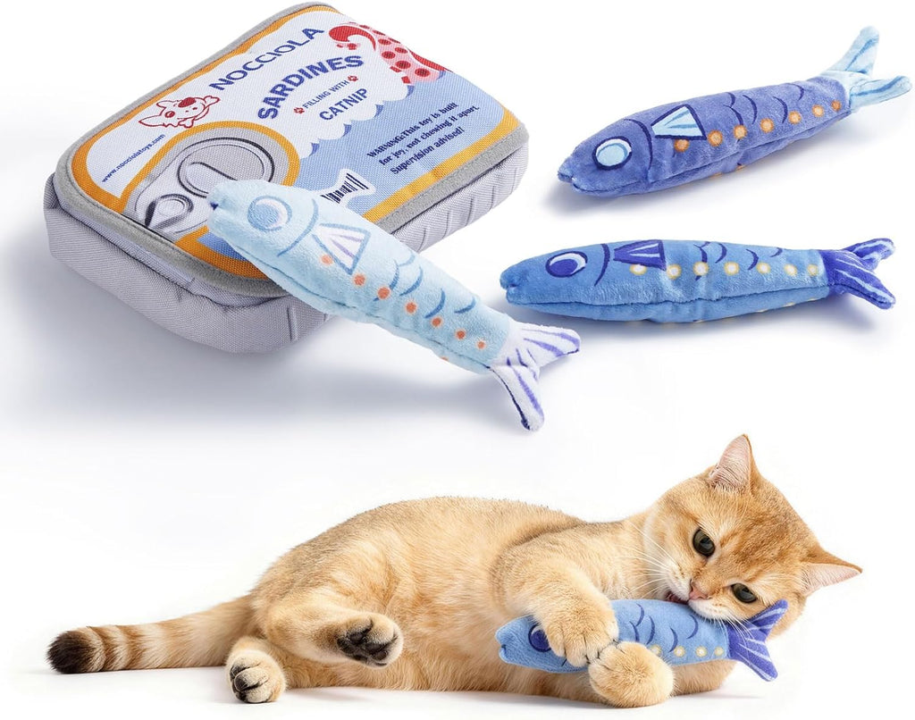 Nocciola Sardines Catnip Toys for Indoor Cats - 3 Pack Cat Toys Fish with Pouch, Cat Nip Toys Cat Kicker Toy with Crinkle Paper, Interactive Cat Toy for Kitten Enrichment, Cat Gifts