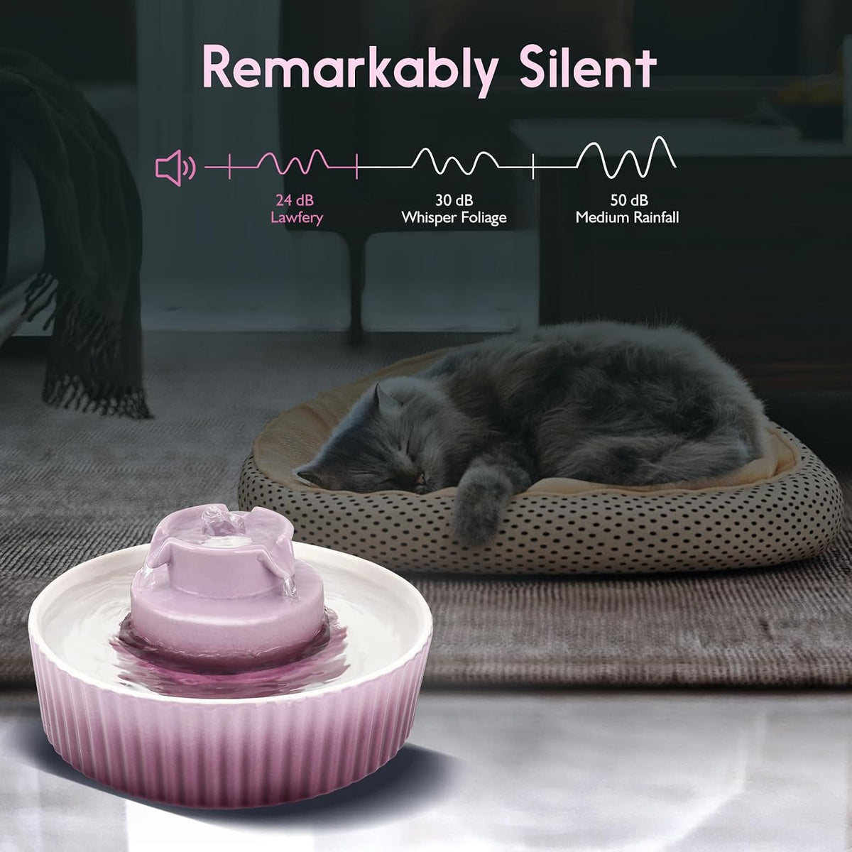 Lawfery Ceramic Cat Water Fountain, 2.1L/71oz Cupcake Pet Fountain