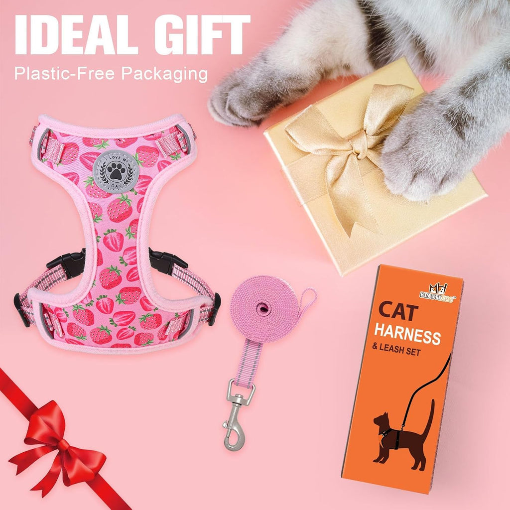 BEAUTYZOO Cat Harness and Leash Set, Escape Proof and Adjustable, Pink