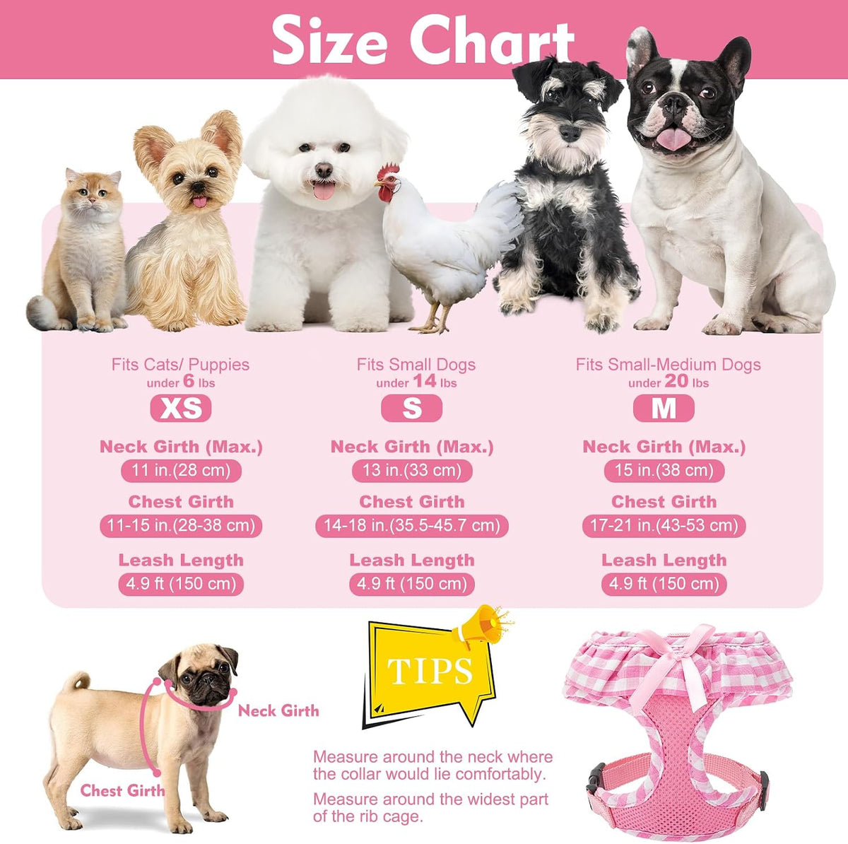 EXPAWLORER Step-in Small Dog Harness and Leash Set, Pink XS